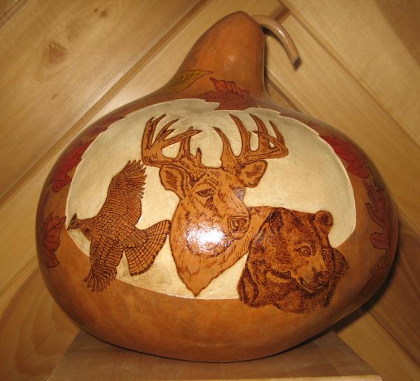 woodburned wildlife gourd